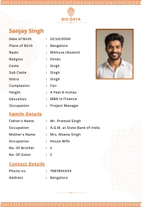 Hindu Marriage Biodata with photo option