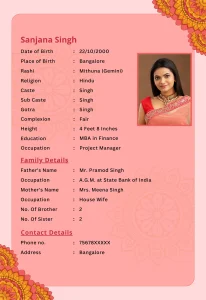 Perfect Marriage Biodata Template with photo option and pink background