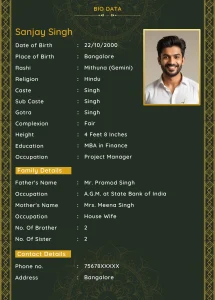 Modern Marriage Biodata Format with boy photo on right side